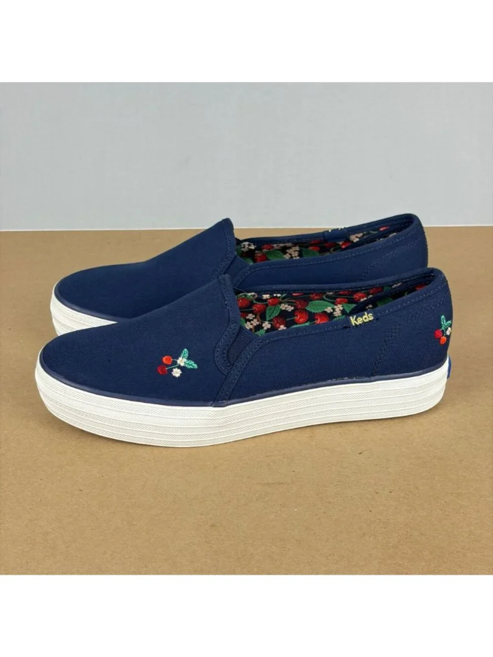 Keds Triple Decker Rifle Paper Company Cherries Slip On Sneakers Womens 8 Blue